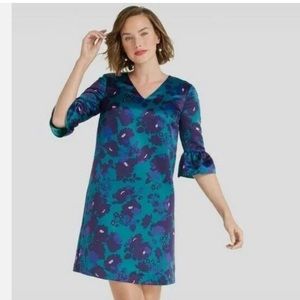 Draper James Women’s Dress Size 0 Blue Floral Bell Sleeves Shift Dress Lined